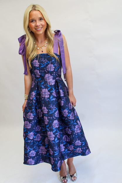 Nicole Jacquard Floral Dina Pleated Midi Dress