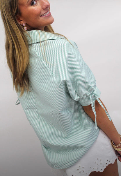 Fairway Green Stripe Collared Top