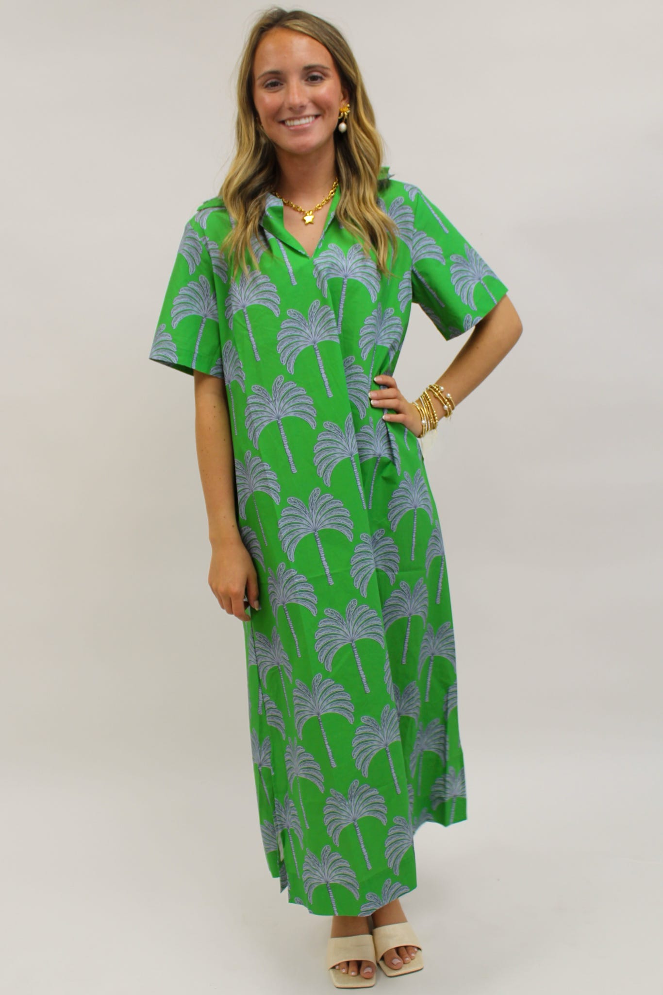 Georgia Palm Dress Green by Caryn Lawn