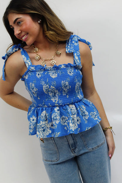 Vintage Petal Smocked Peplum Top