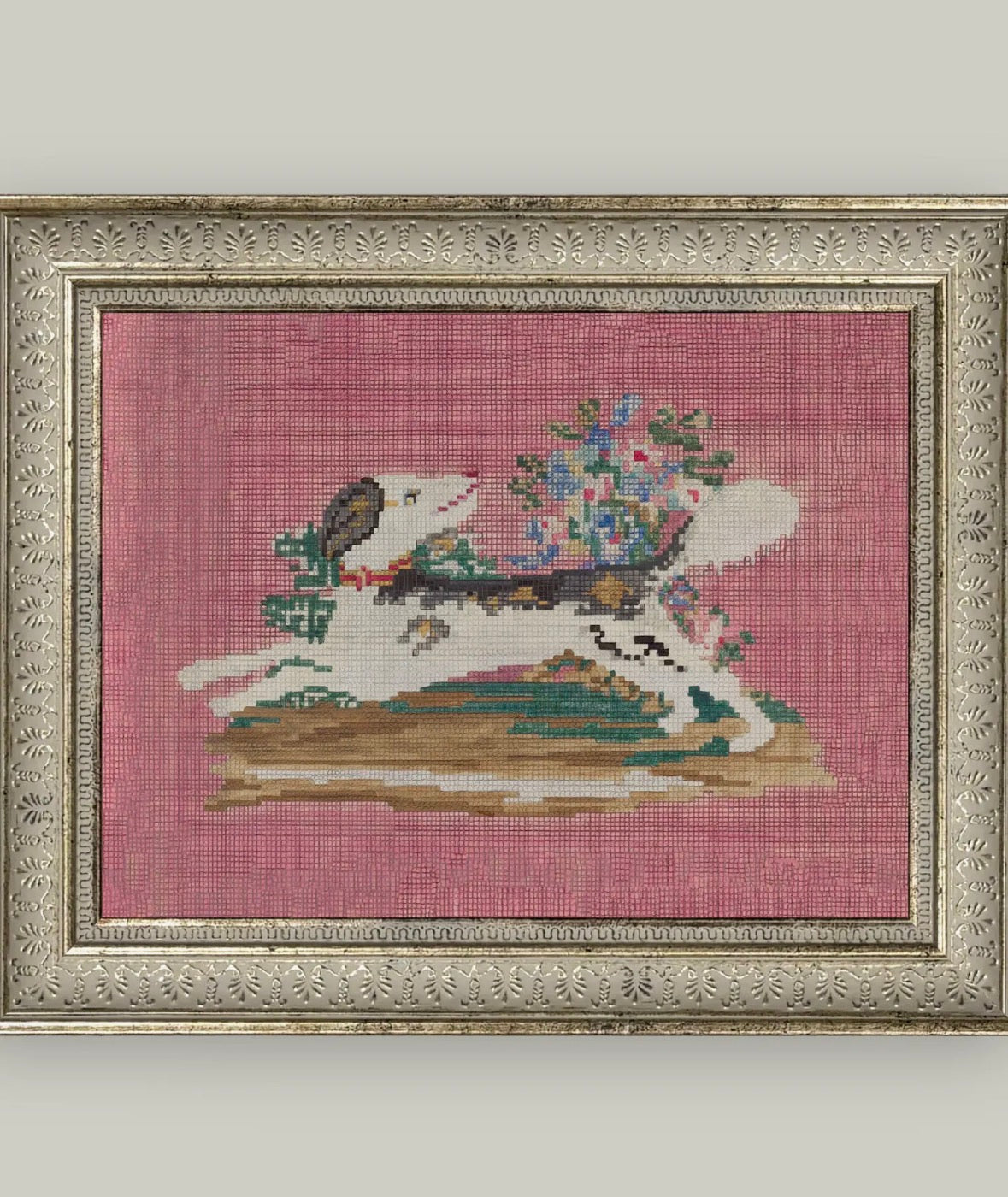 Embroidered Pup Framed Art 10x8