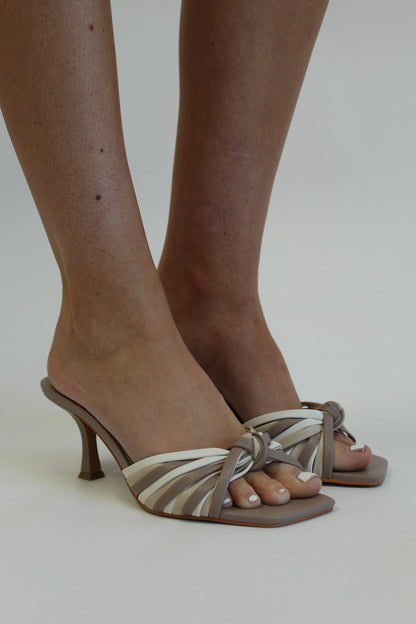 Georgina Beige Multi Strap with Knot Heel