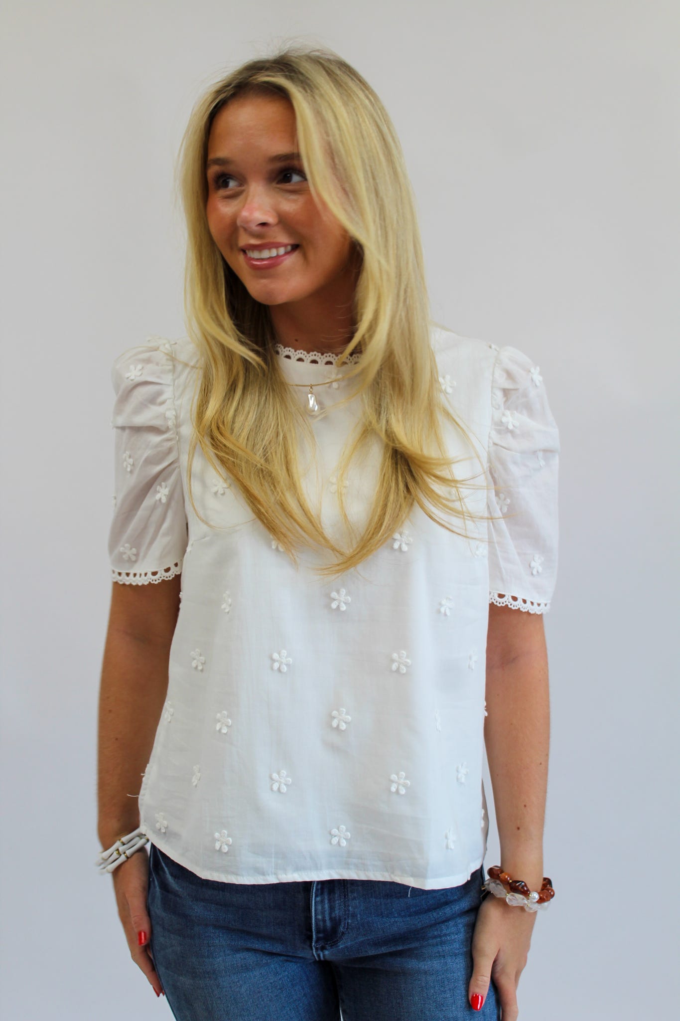 Champagne Behavior Short Puff Sleeve Blouse - White