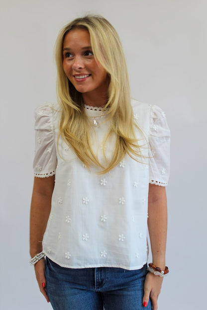 Champagne Behavior Short Puff Sleeve Blouse - White