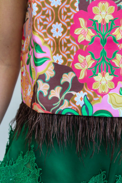 Garden Party Feather Hem Sleeveless Top