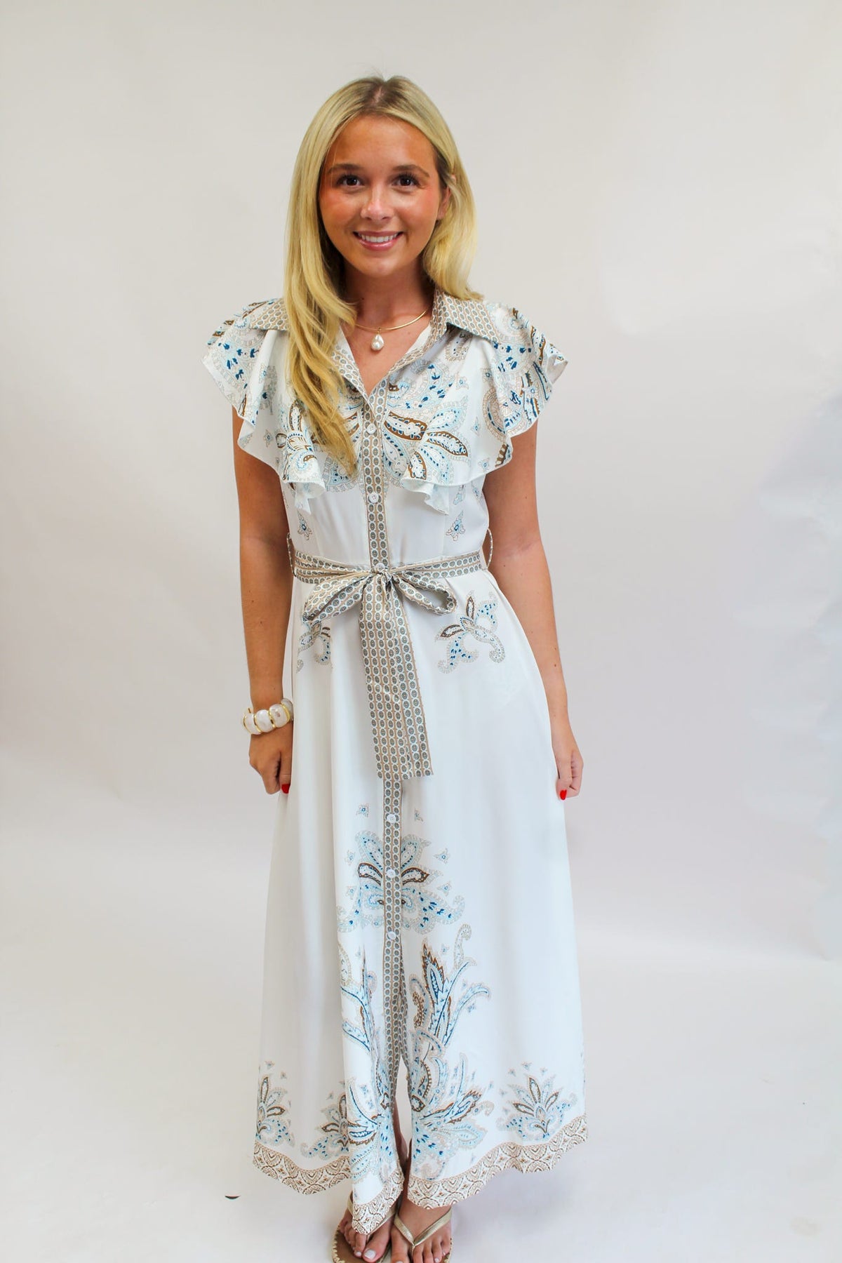 Vintage Elegance Belted Maxi Dress