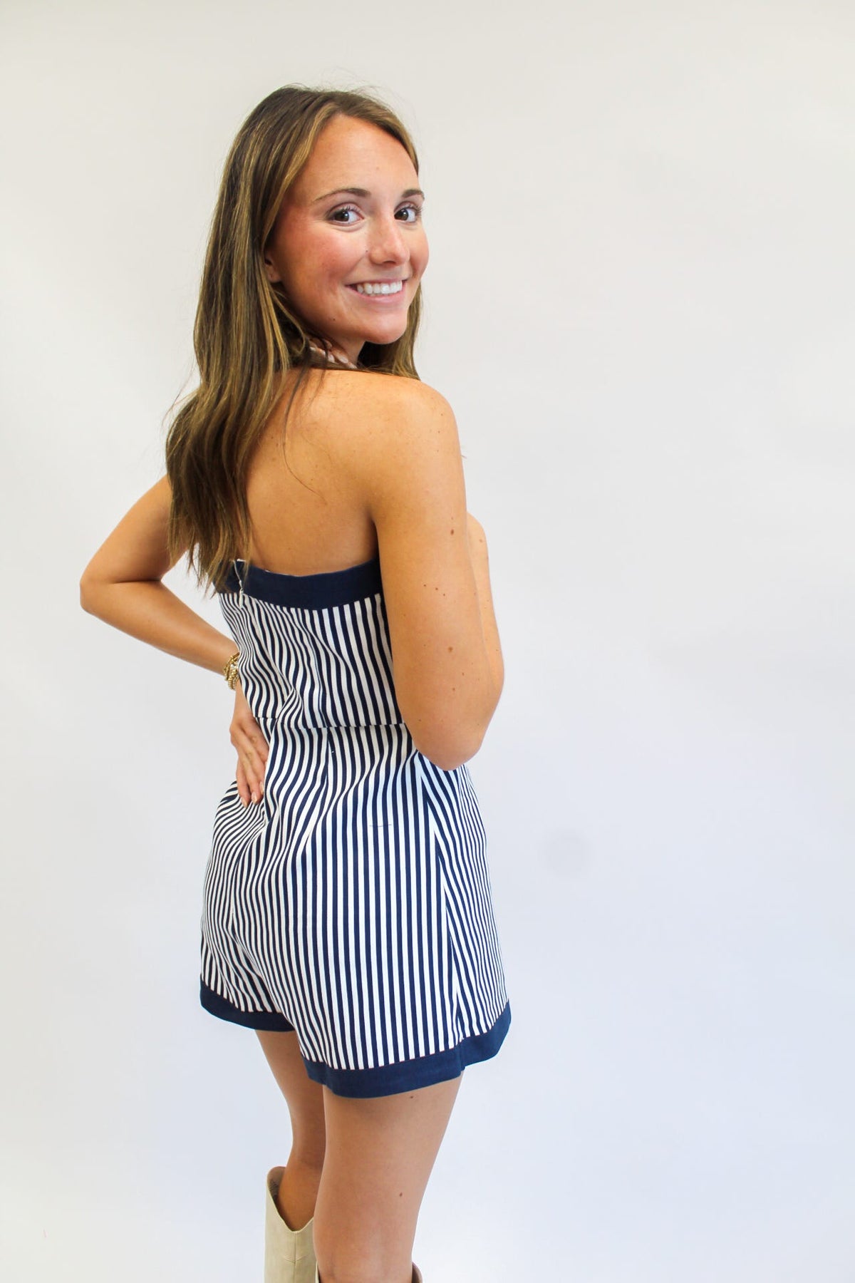Stadium Stripe Strapless Romper