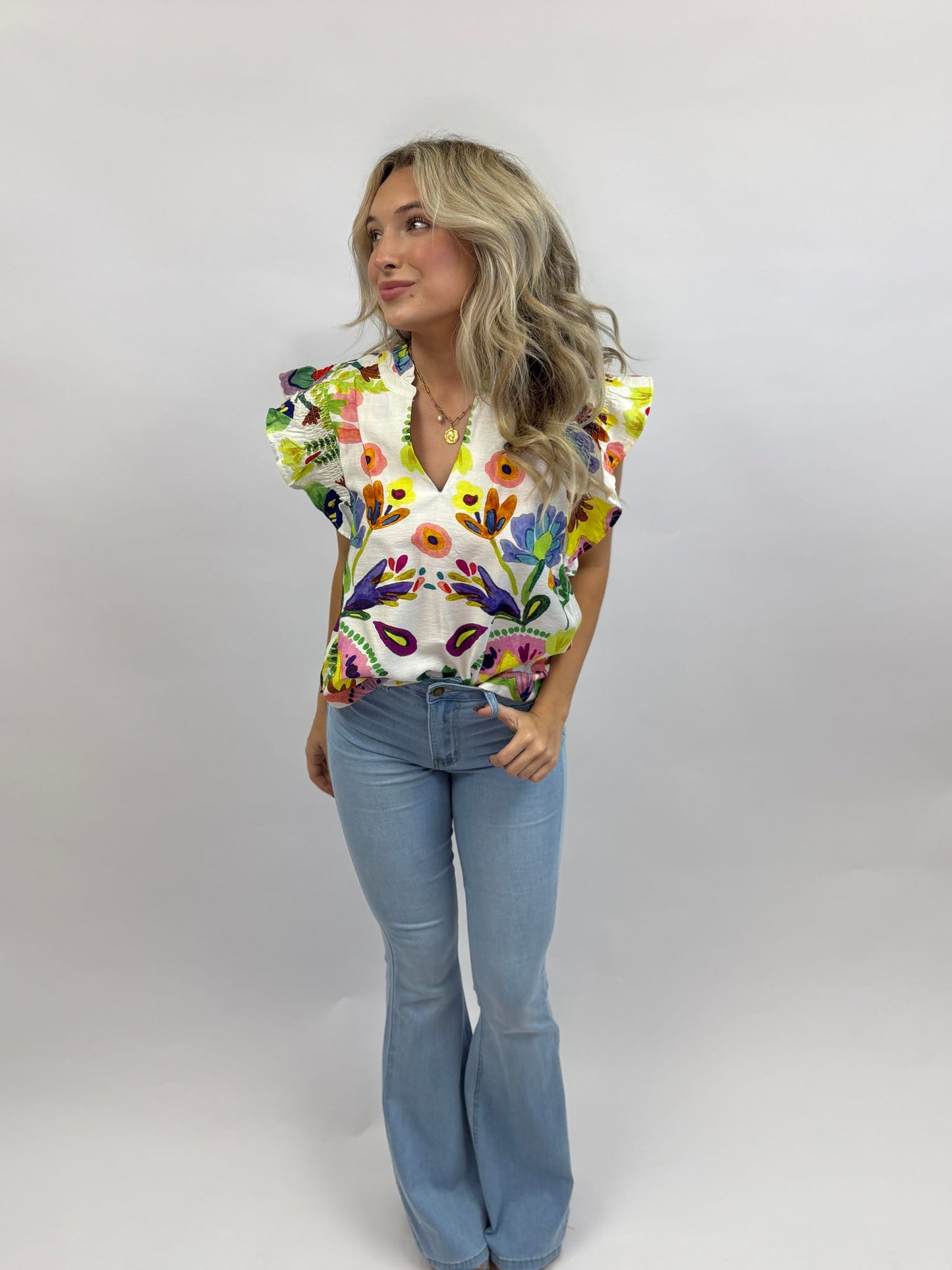 High Waisted Light Wash Stretch Bell Bottoms