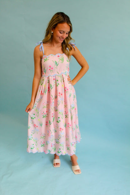 Pink Wildflower Midi Dress