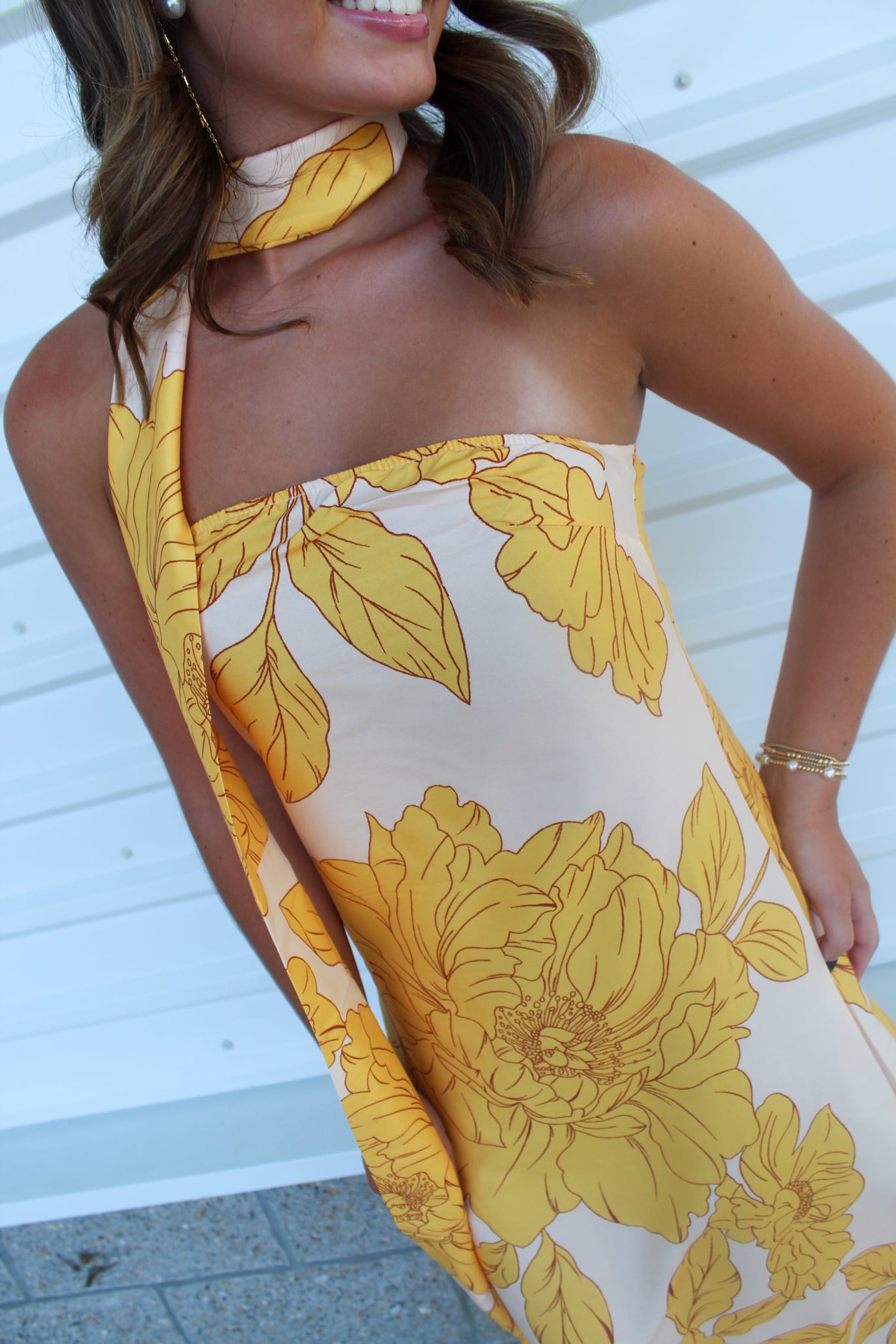 Golden Hour Bandeau Maxi Dress with Neck Scarf
