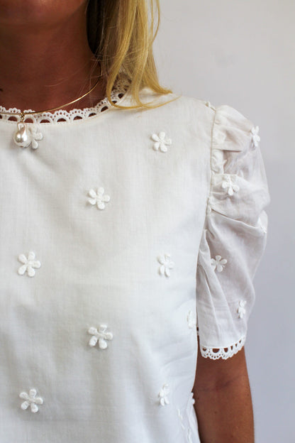 Champagne Behavior Short Puff Sleeve Blouse - White