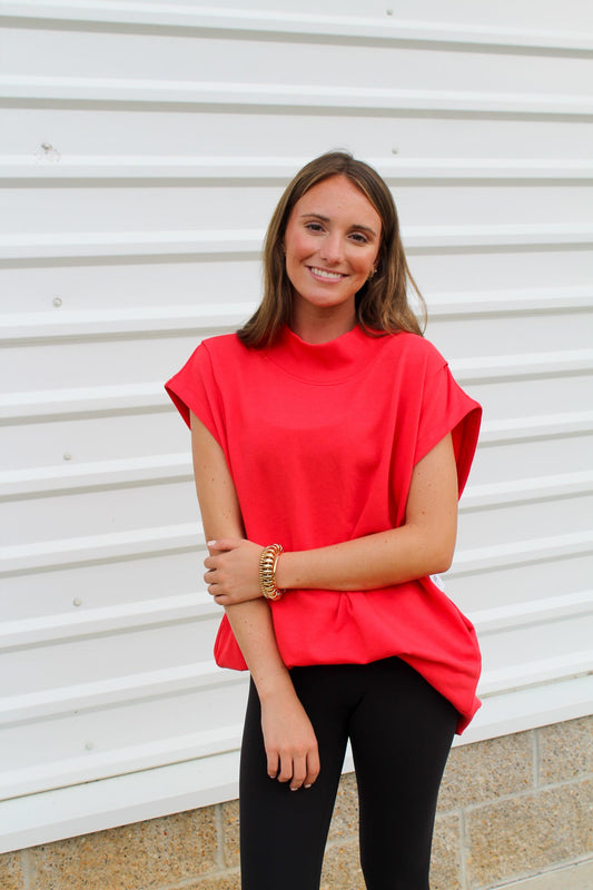 Cloud Nine Mock Neck Top - Red
