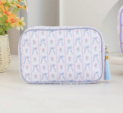 Color-Blocked Striped Cosmetic/Makeup Bag w/ Tassel