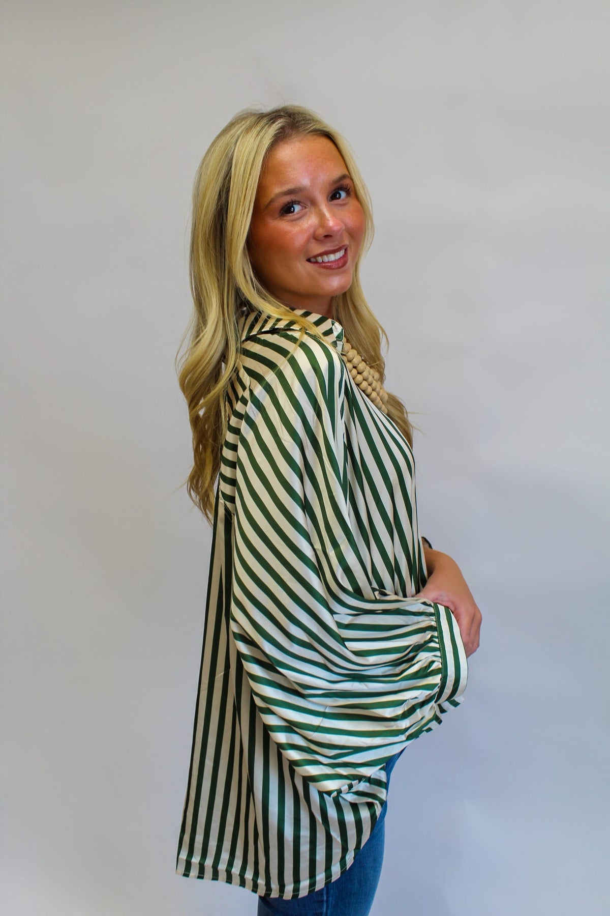 Starla Stripe Puff Sleeve Buttondown Top