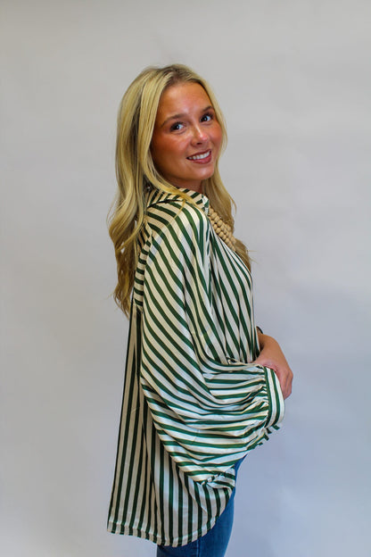 Starla Stripe Puff Sleeve Buttondown Top