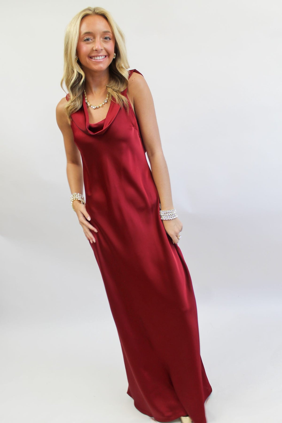 Mireya Satin Cowl Neck Dress