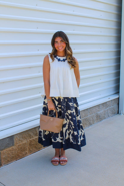 Navy Oasis Midi Skirt