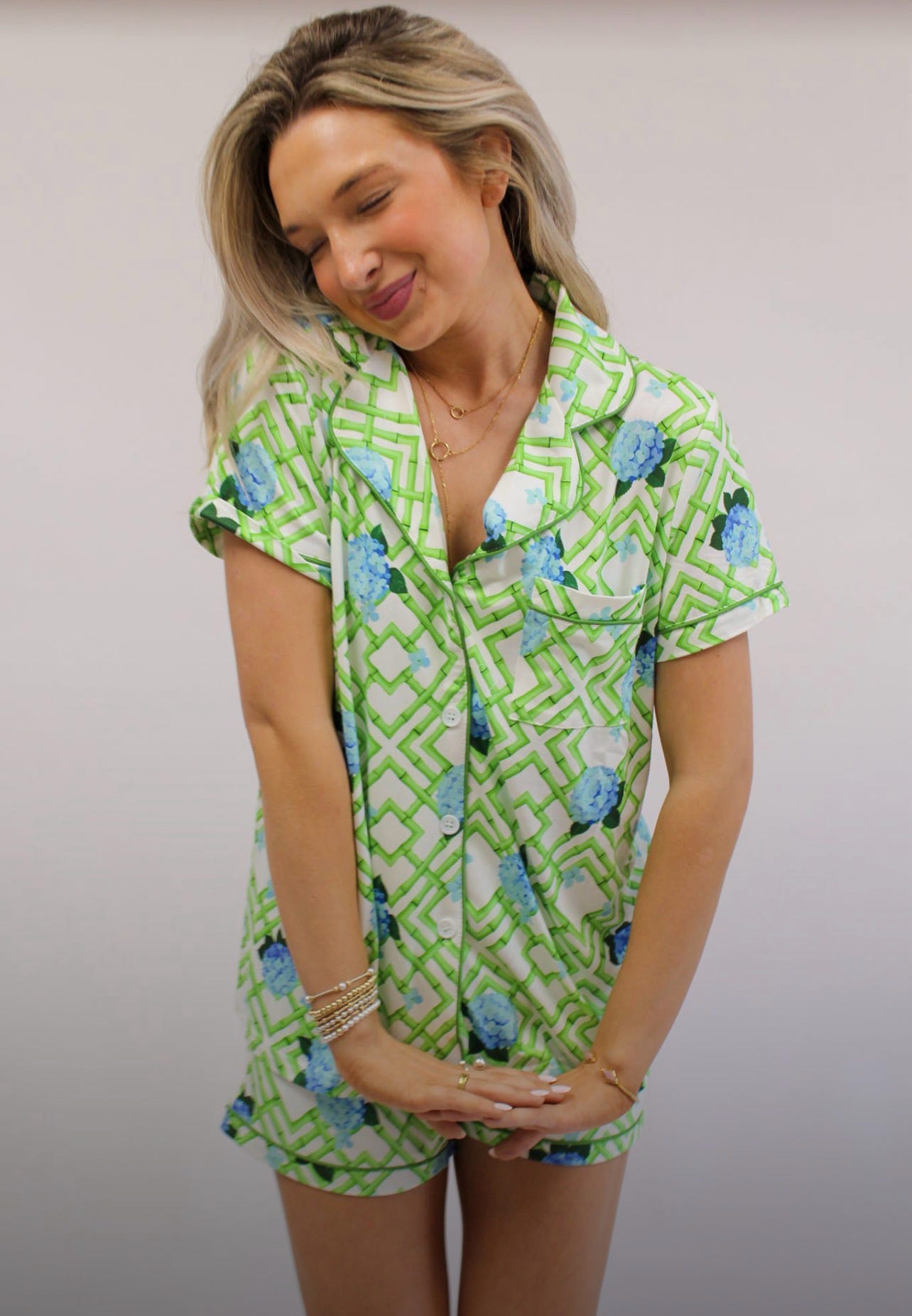 Hannah Pajama Set: Hydrangea Bamboo