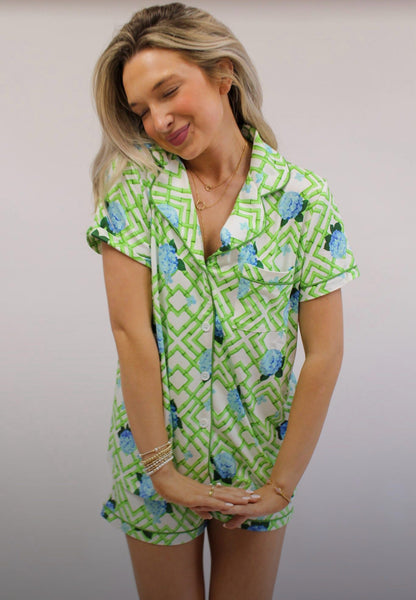 Hannah Pajama Set: Hydrangea Bamboo
