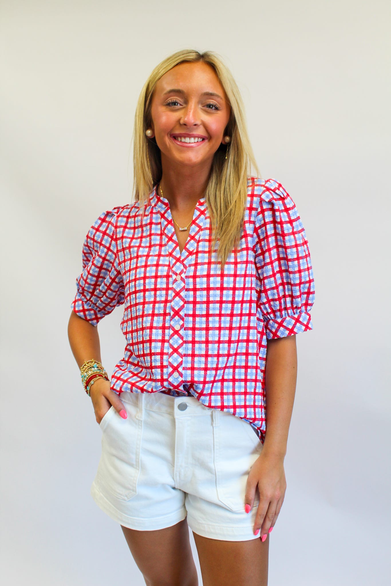 Top Elaine Gingham Red/Blue