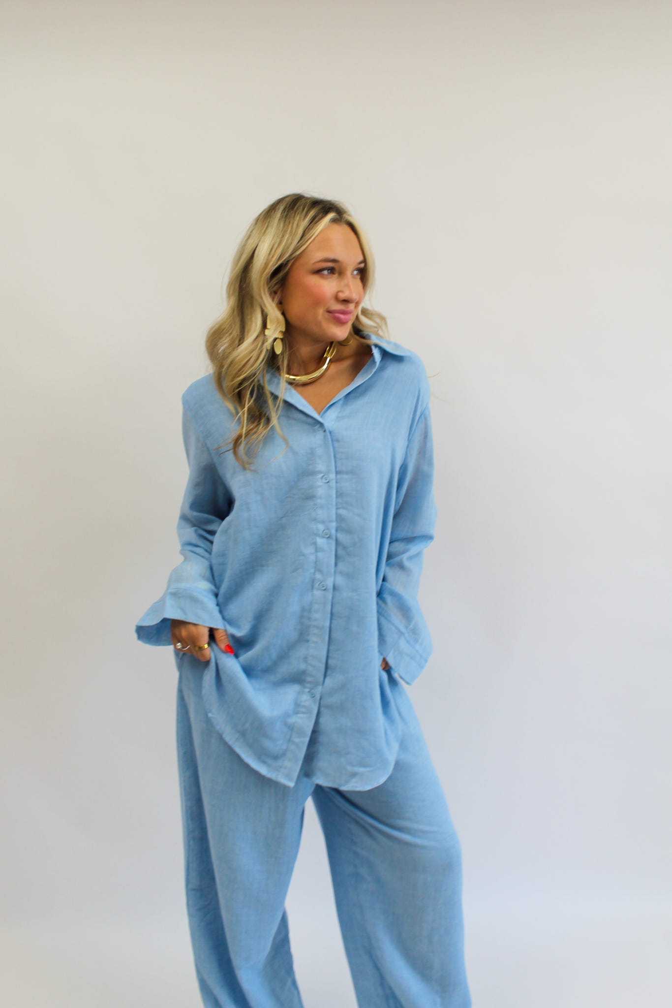 Santorini Sky Linen Pants Set