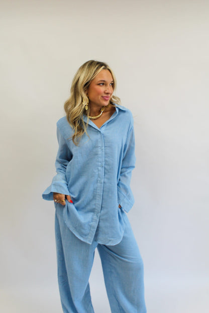 Santorini Sky Linen Pants Set