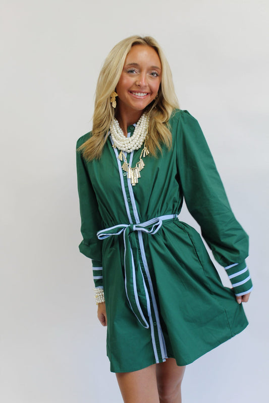Emerald Empire Belted Mini Dress