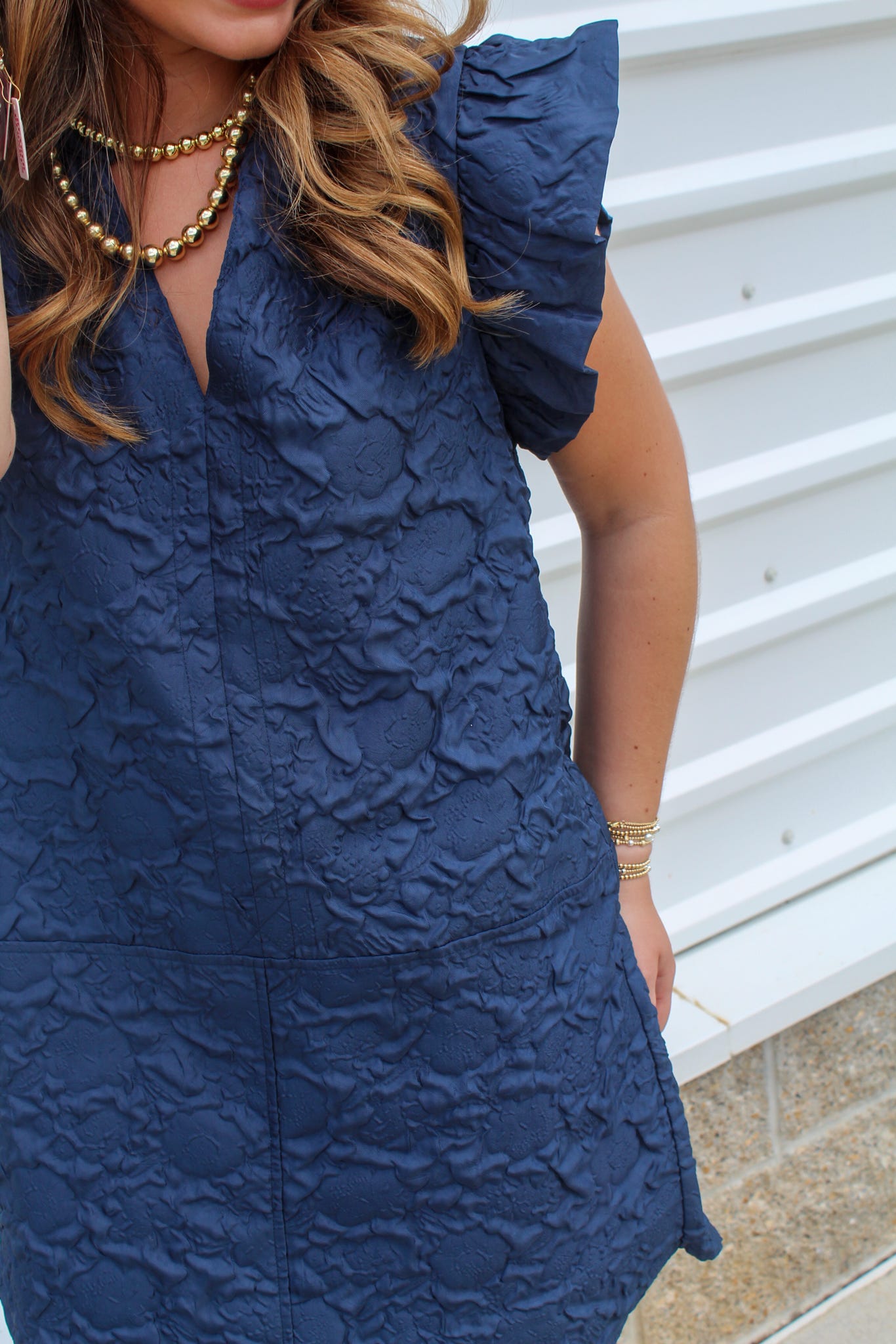 Millie Flutter Sleeve Textured Dress