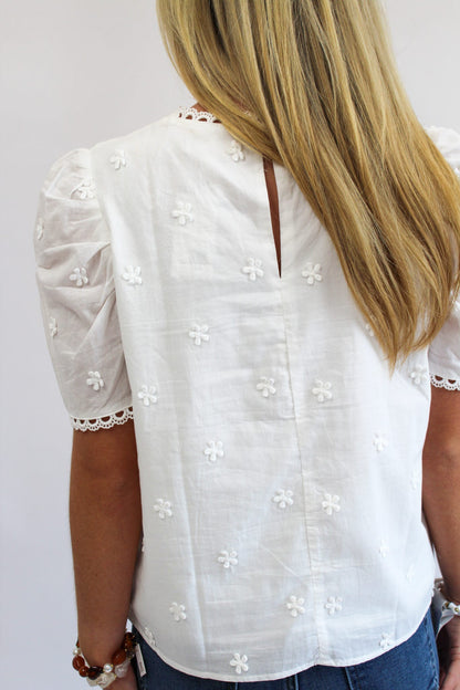 Champagne Behavior Short Puff Sleeve Blouse - White