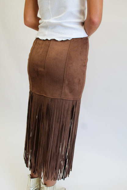 Frivolous Fringed Faux Suede Skirt
