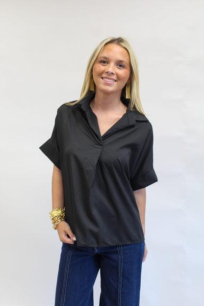 After Hours Black Button-Up Top