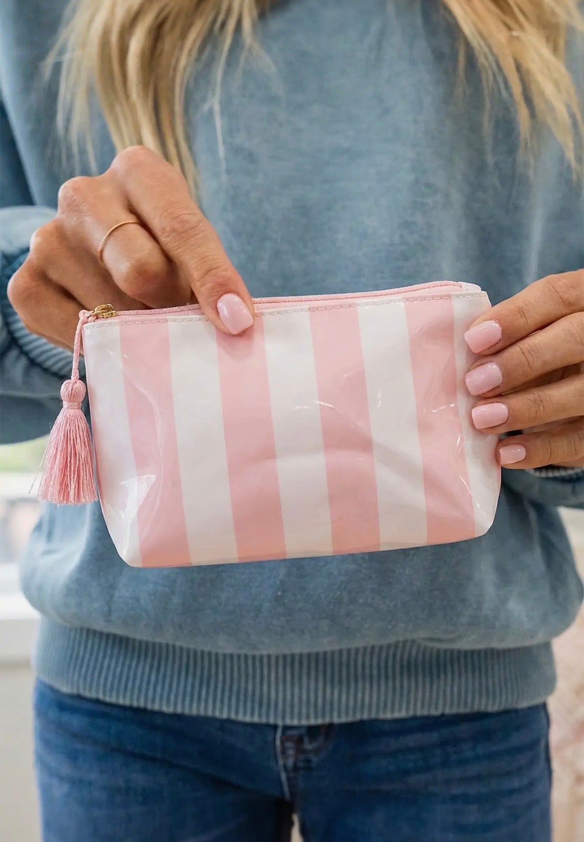 Striped Print Clear Makeup Bag