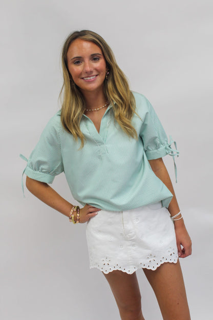 Fairway Green Stripe Collared Top
