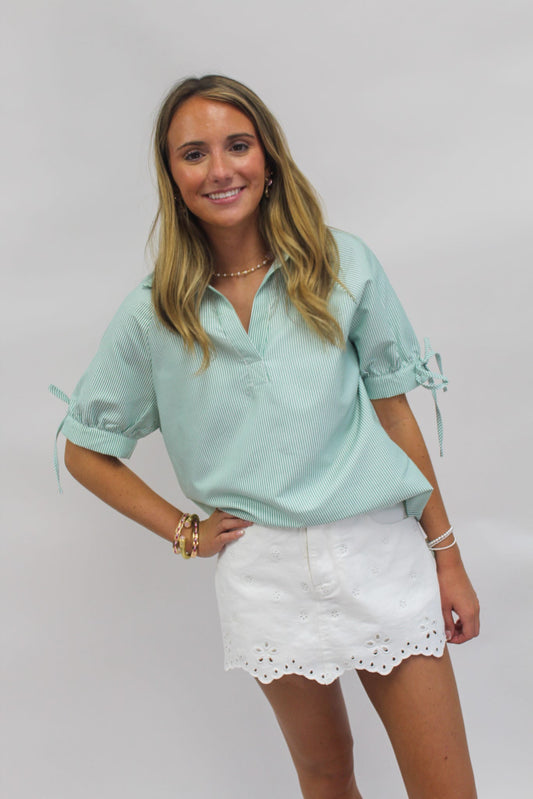 Fairway Green Stripe Collared Top