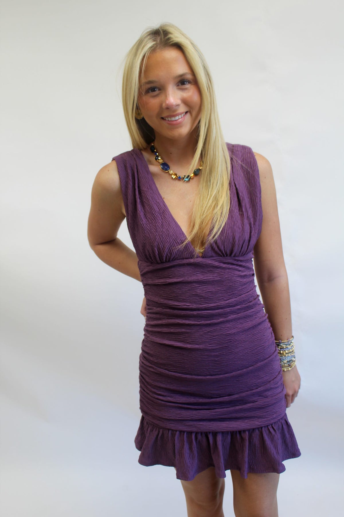 Here She Comes Ruched Mini Dress