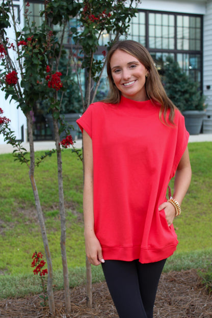 Cloud Nine Mock Neck Top - Red