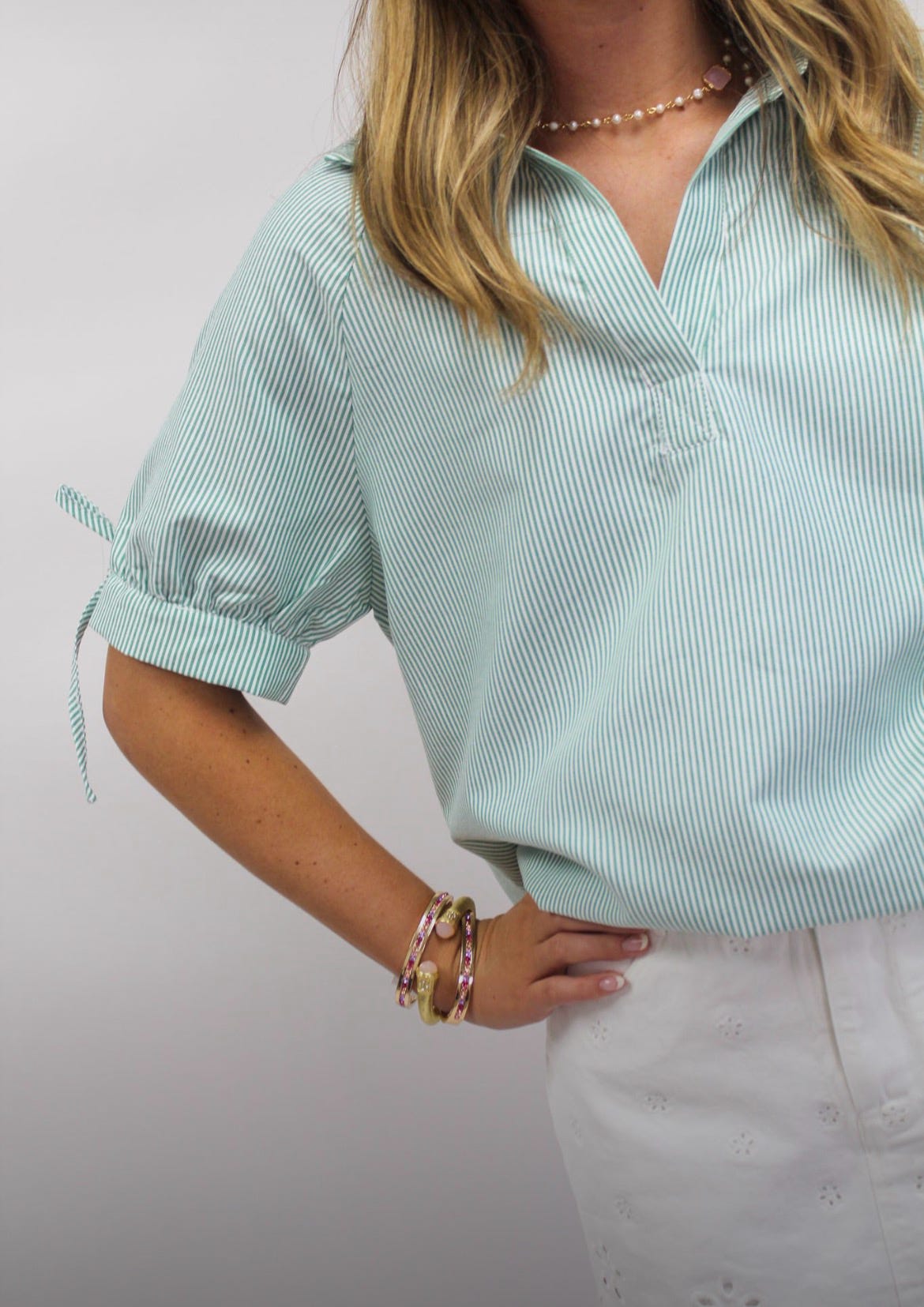 Fairway Green Stripe Collared Top