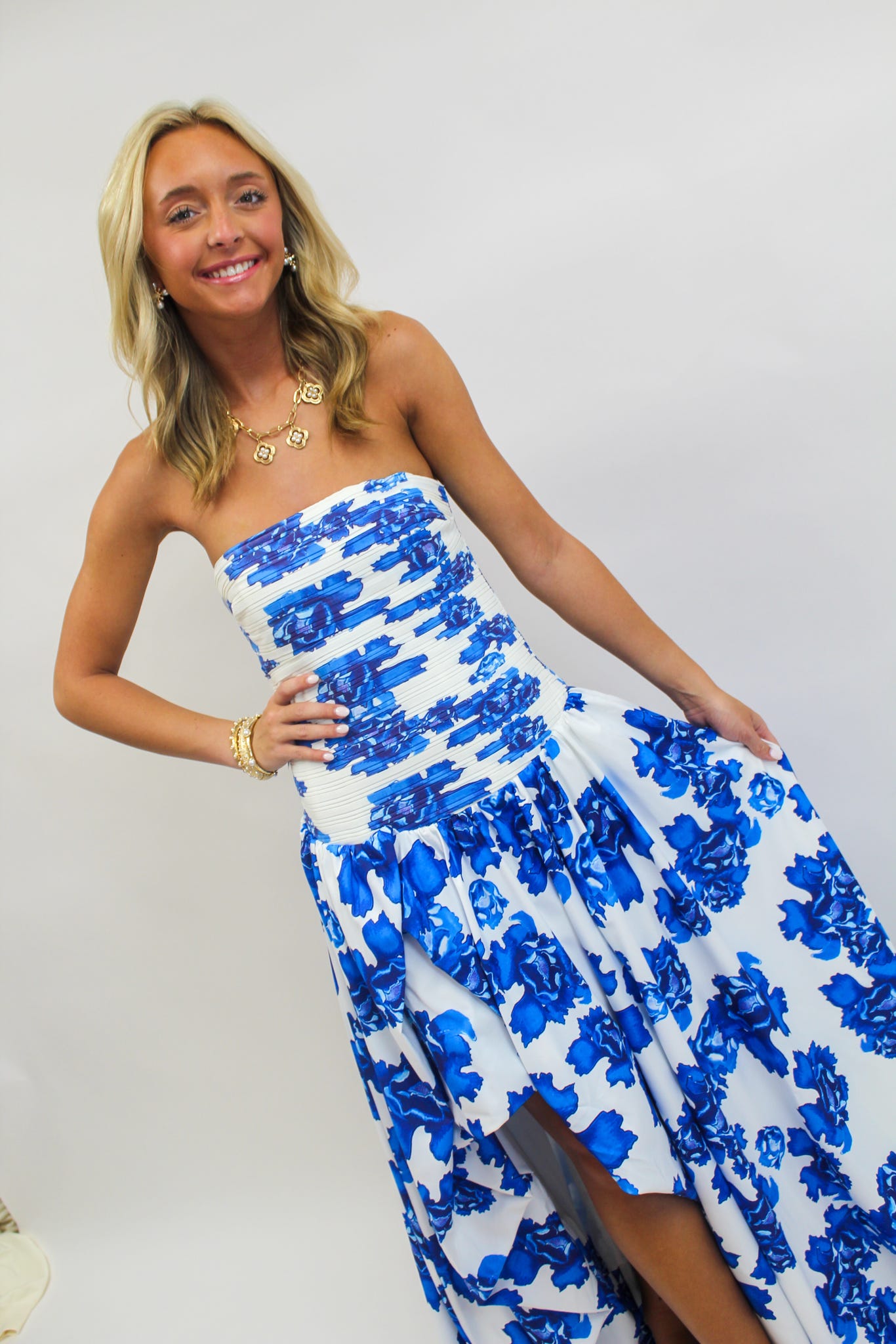Sapphire Bloom Drop-Waist Dress