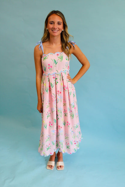 Pink Wildflower Midi Dress