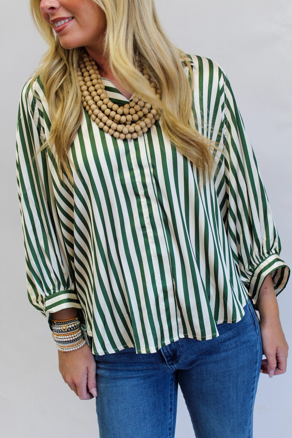 Starla Stripe Puff Sleeve Buttondown Top
