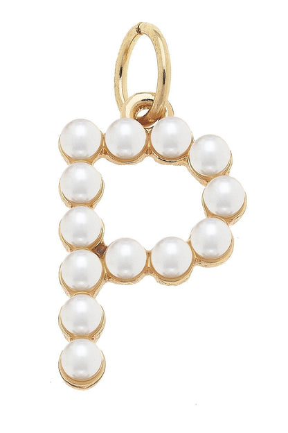 Pearl - Studded Letter Charm in Ivory