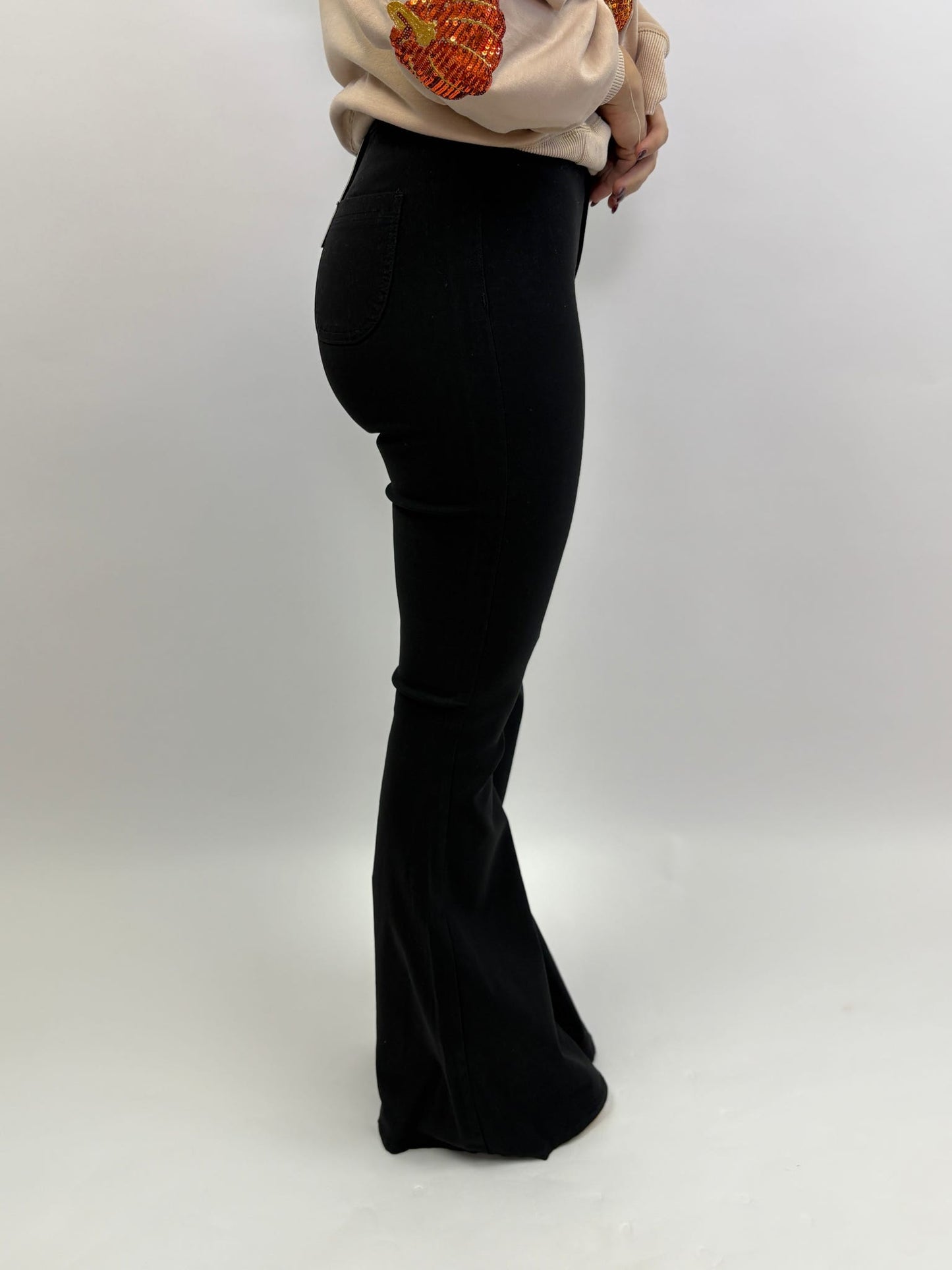 High Waisted Black Stretch Bell Bottoms