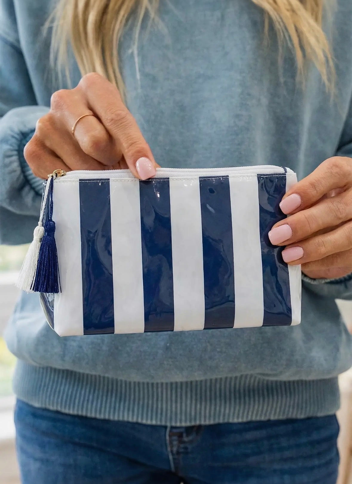 Striped Print Clear Makeup Bag