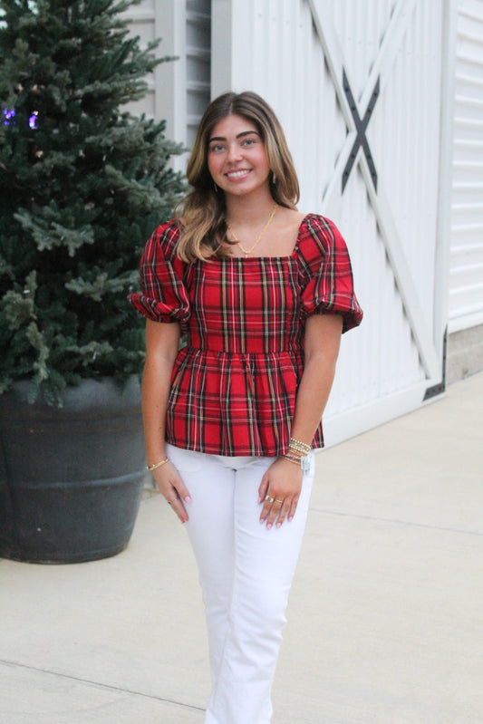 Isabel Red Plaid Top