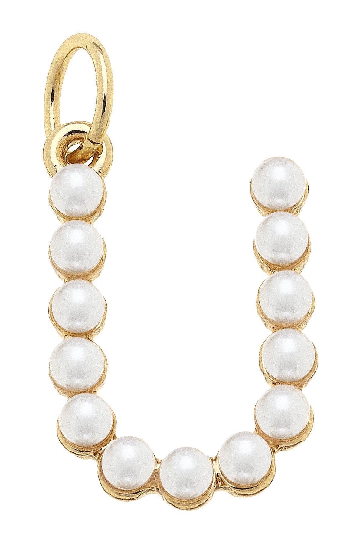 Pearl - Studded Letter Charm in Ivory