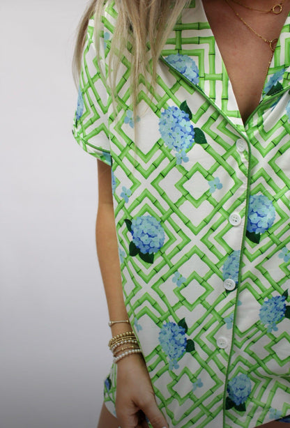 Hannah Pajama Set: Hydrangea Bamboo