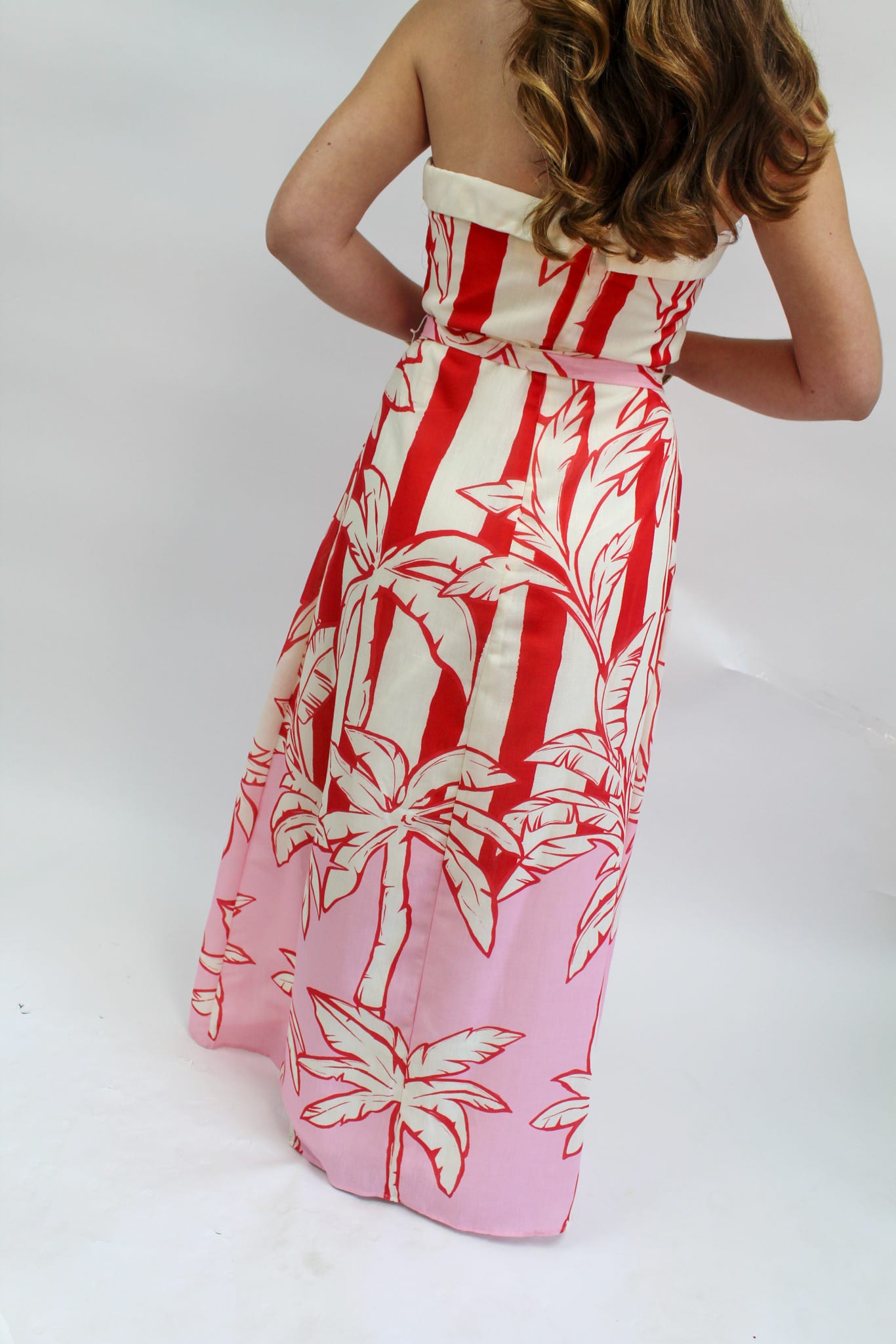 Red Palms Strapless Dress