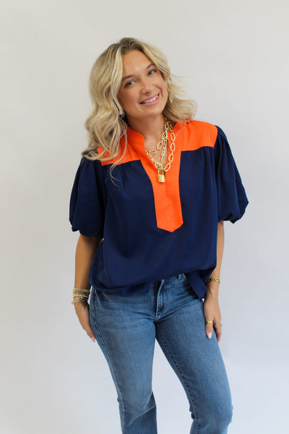 Everyday Favorite Top- Navy/Orange
