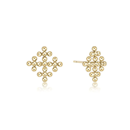 Classic Beaded Signature Cross Encompass Gold Stud Earrings