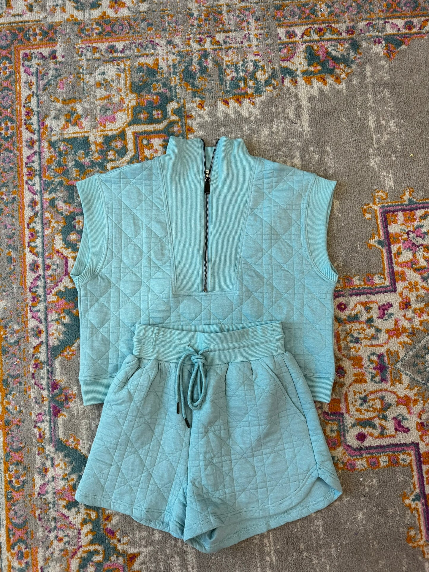 Quilted Drawstring Shorts - Seafoam